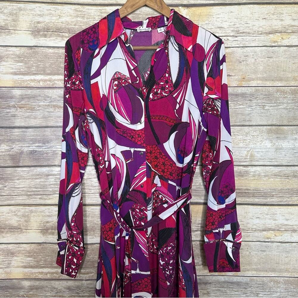 Robert Graham 2 Gianna Long-Sleeve Maxi Shirtdress fuchsia swirly button up - Picture 7 of 14